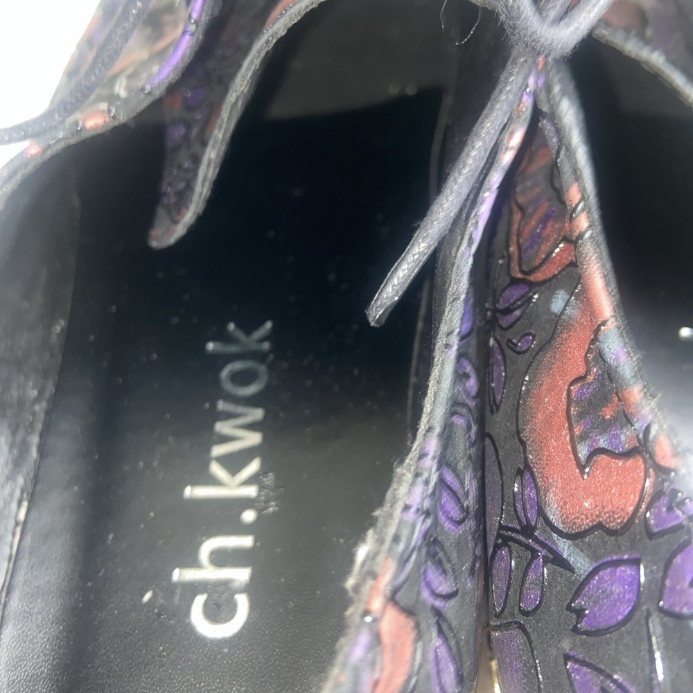 CH KWOK Mens Pointed Toe Floral Gold Cap Shoes Leather Nightclub Party Sz46 12 - Picture 7 of 12
